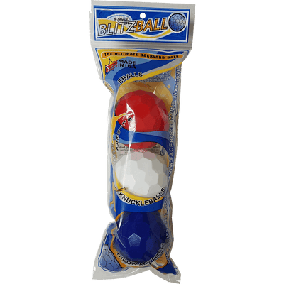 Blitzball Red-White-Blue 3-Pack featuring durable balls for backyard play and knuckleball pitching