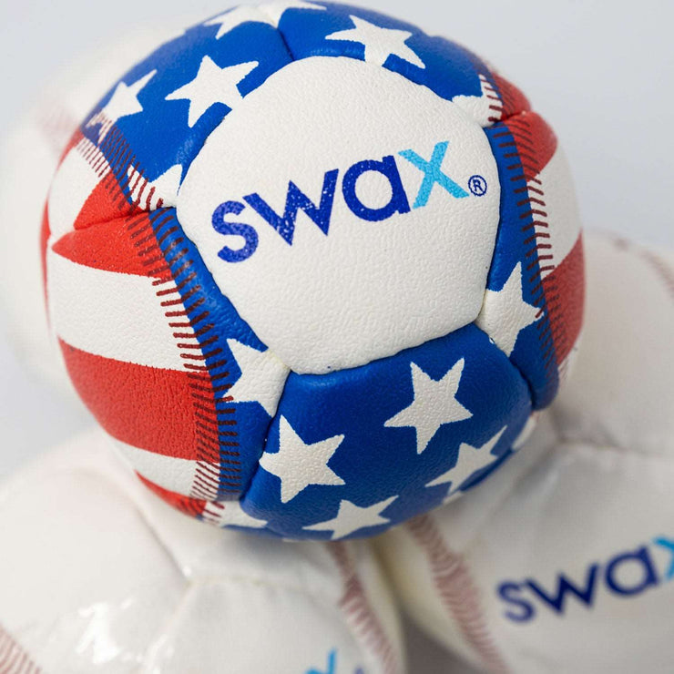 Stars & Stripes Swax baseball featuring red, white, and blue design for skill development