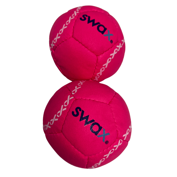 Two Pink Swax training softballs with a durable design for effective practice and skill development