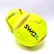 Two bright yellow Slugger Training Swax Training Softball with a textured surface for improved grip and durability