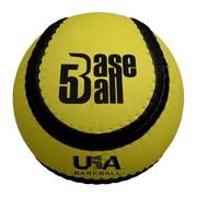 USA Baseball Baseball5 Ball in bright yellow with embossed logo and textured surface for improved grip