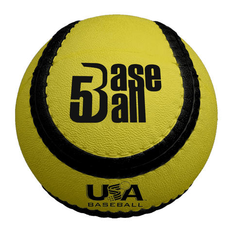 USA Baseball Baseball5 Ball in bright yellow with embossed logo and textured surface for improved grip