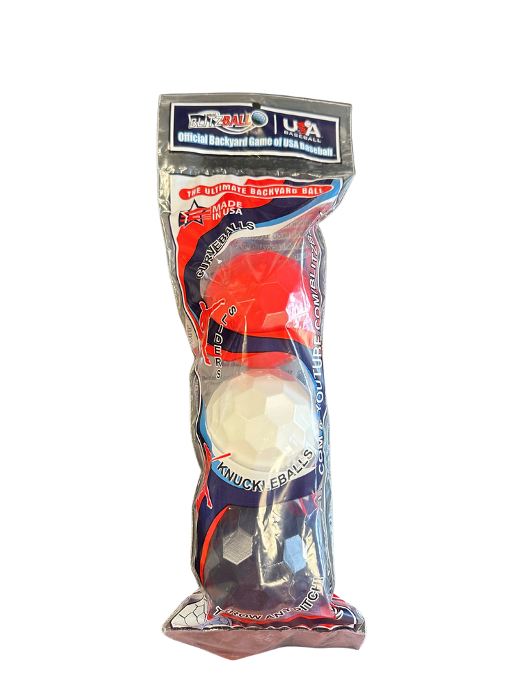 USA Baseball Blitzball 3-pack set with red and white balls for backyard play