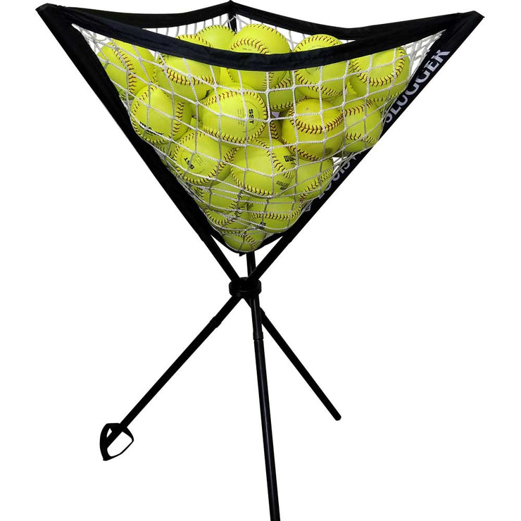 Louisville Slugger Portable Ball Caddy with yellow softballs, perfect for easy transport and training sessions