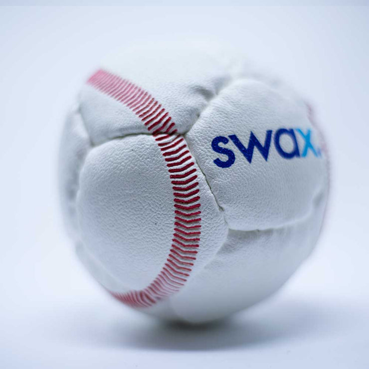 Swax training baseball designed for safe indoor practice with a realistic look and feel
